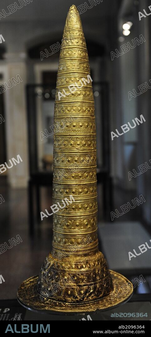 Berlin Gold Hat. Thin gold leaf. Late Bronze Age. 1000 BC. Unknown origin, probably South Germany. Neues Museum. Berlin. Germany.