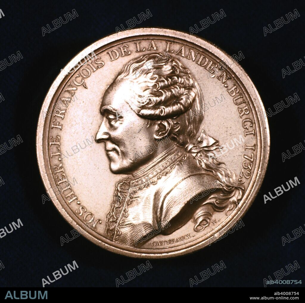 Joseph Jerome Lefrancais de Lalande, French astronomer, 19th century. Lalande (1732-1807) was professor of astronomy at the College de France for 46 years from 1760, and in 1768 he was appointed director of the Paris Observatory. Obverse of a commemorative medal.