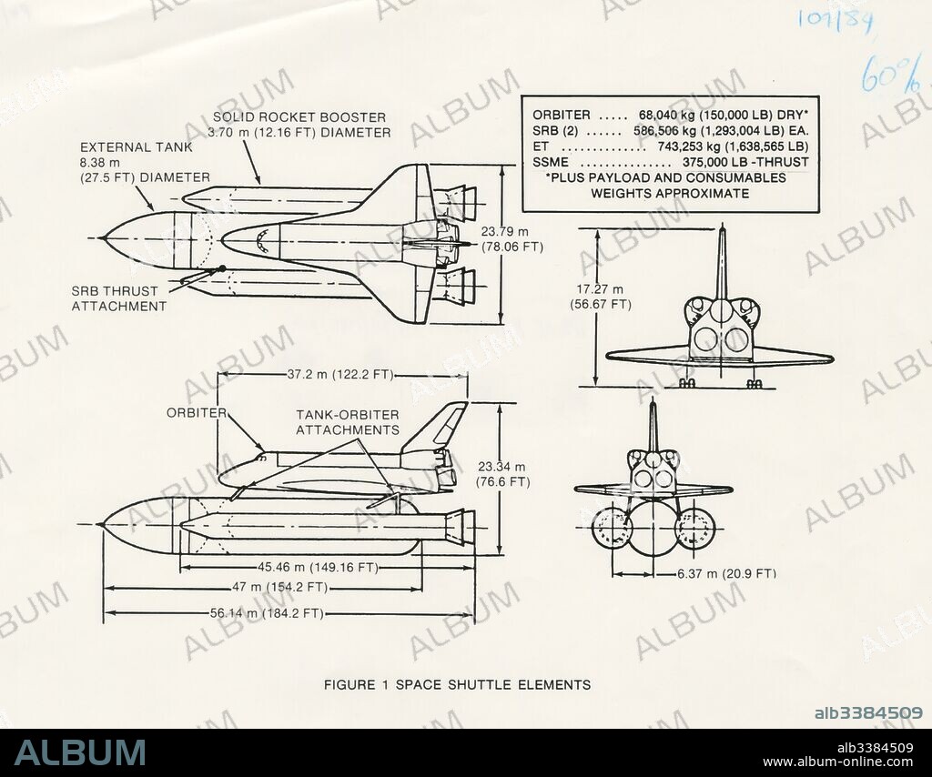 Diagram of the elements of the Space Shuttle Orbiter.