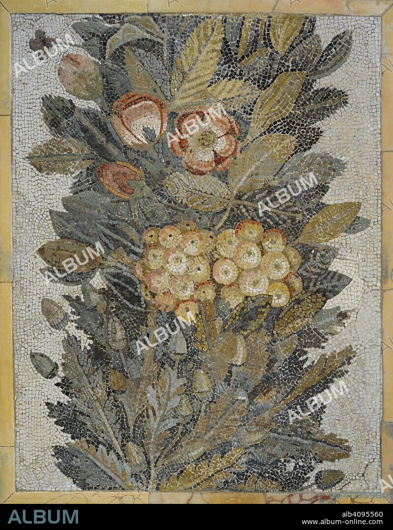 Roman floral mosaic. 1st century AD. Limestone and vitreous paste. From Italy. National Archaeological Museum. Madrid. Spain.
