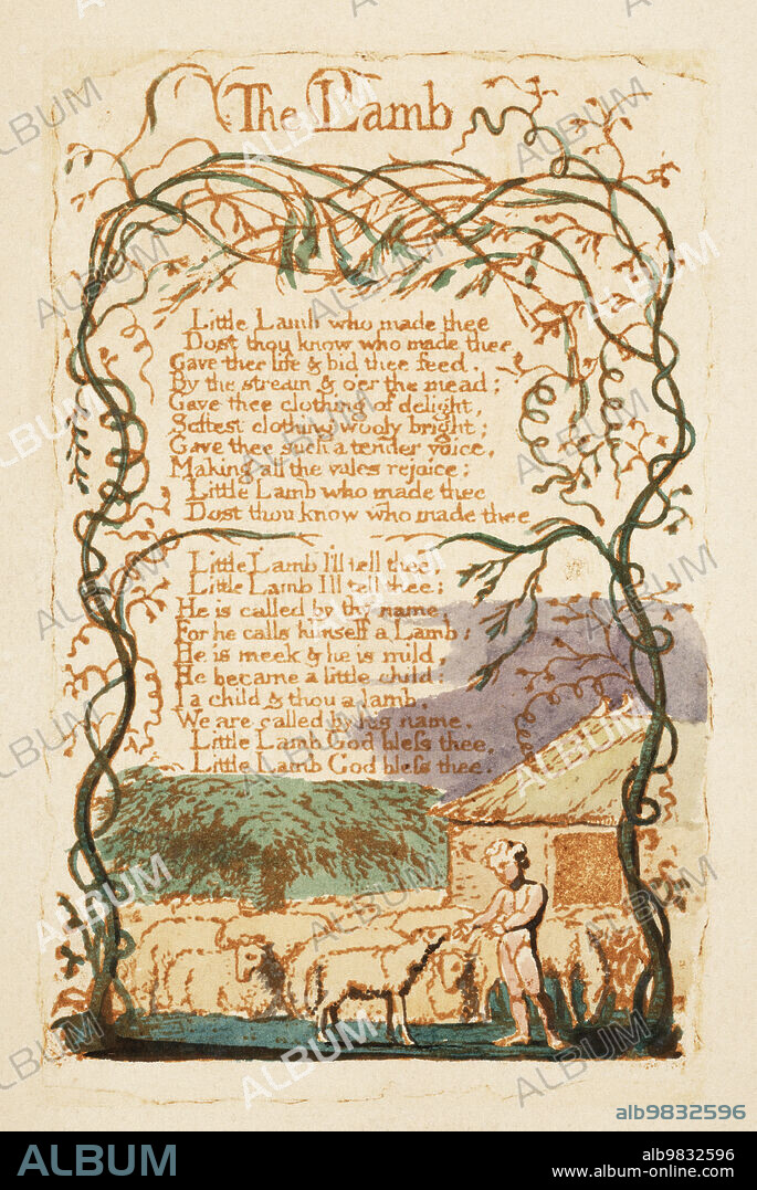 Illustration for Infant Joy, from Songs of Innocence first published in 1799 by English poet and artist William Blake, 1757 - 1827.