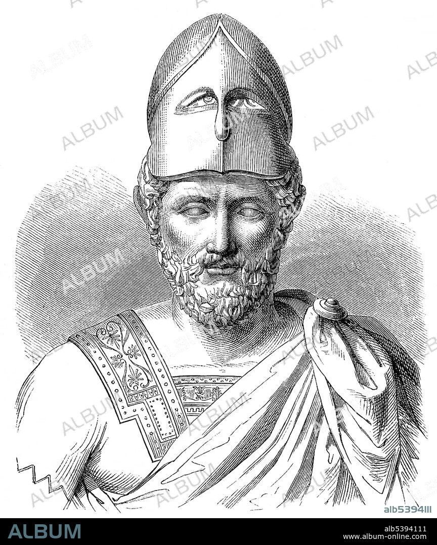 Historical drawing from the 19th Century, portrait of Pericles, 490-429 BC, leading statesman in Athens and of ancient Greece, 5th Century BC.