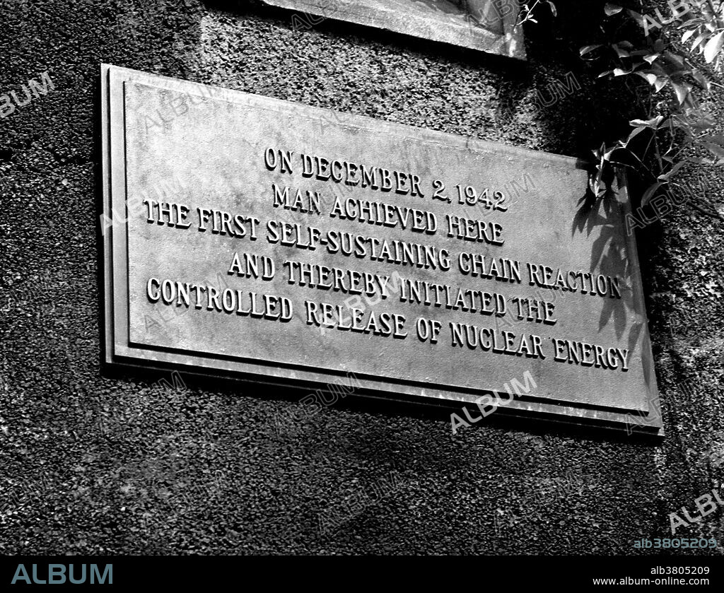 Plaque commemorating the site where, on December 2, 1942, the first controlled, self-sustaining chain reaction took place. Chicago Pile-1 (CP-1) was the world's first artificial nuclear reactor. The construction of CP-1 was part of the Manhattan Project, and was carried out by the Metallurgical Laboratory at the University of Chicago. It was built under the west viewing stands of the original Stagg Field. The first man-made self-sustaining nuclear chain reaction was initiated in CP-1 on December 2, 1942, under the supervision of Enrico Fermi. Fermi described the apparatus as "a crude pile of black bricks and wooden timbers." It was made of a large amount of graphite and uranium, with "control rods" of cadmium, indium, and silver, and unlike most subsequent reactors, it had no radiation shield or cooling system. Upon completion of the experiment, a coded message was transmitted to President Roosevelt: "The Italian navigator has landed in the new world.".