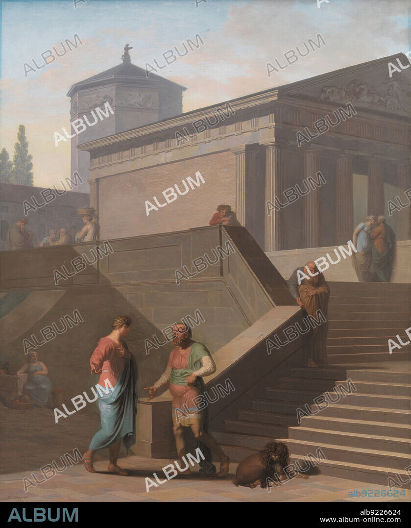 NICOLAI ABRAHAM ABILDGAARD. Pamphilius and his sevant Davus. From Terence´s Andria;The lover Pamphilus speaking to his sly servant Davus. Scene from Terence's The Andria, 1802.