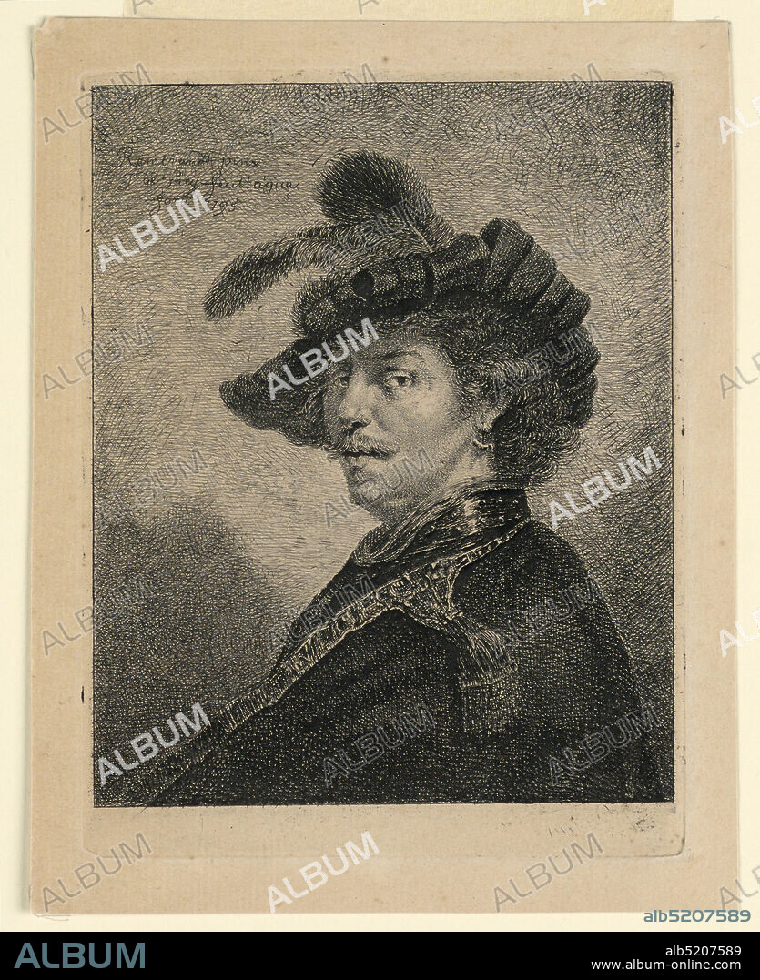 Self Portrait of Rembrandt, Jan Pieter van Frey, Dutch, 1770 - 1834, Rembrandt Harmensz van Rijn, Dutch, 16061669, Etching on paper, Rembrandt's self portrait, his body facing left with his head turned facing almost frontally., Netherlands, 1795, Print, Print.