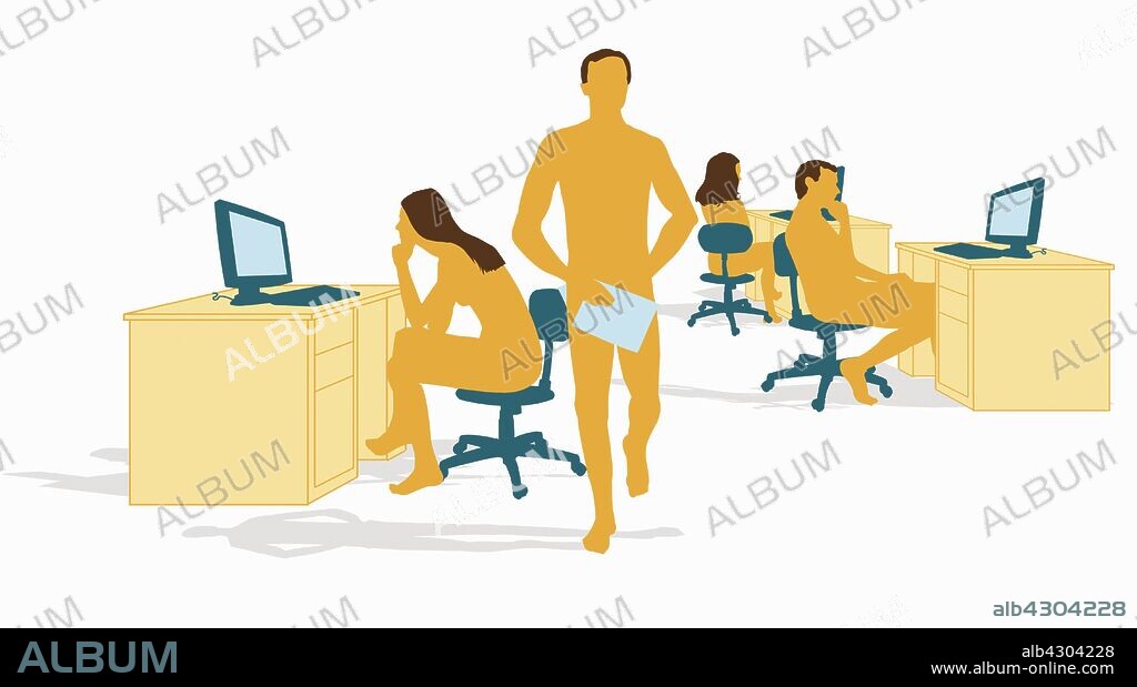 Nude business people working in office.
