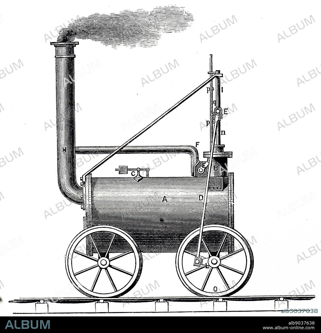 Engraving depicting Richard Trevithick's steam locomotive of 1804 for the Pen-y-darran tramroad. Richard Trevithick (1771-1833) a British inventor and mining engineer from Cornwall. Dated 19th century.