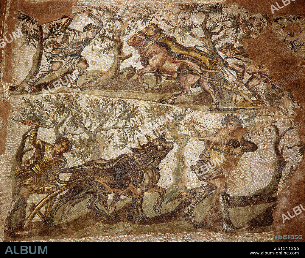 Roman civilization, 1st-2nd century A.D. Algeria. Mosaic with rural scenes. From Caesarea.