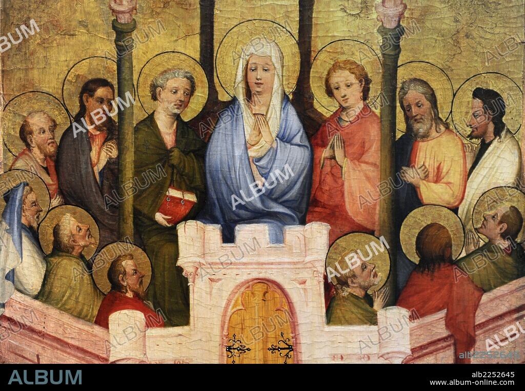 ARTE MEDIEVAL. GOTICO. HOLANDA. XV. RETABLO DEL RIN MEDIO. Hacia el 1410. Durante el siglo XIV el uso de retablos se hizo cada vez más común. Escenas vida de la Virgen. Interior: Pentecostés. Museum Catharijneconvent. Utrecht. Países Bajos.