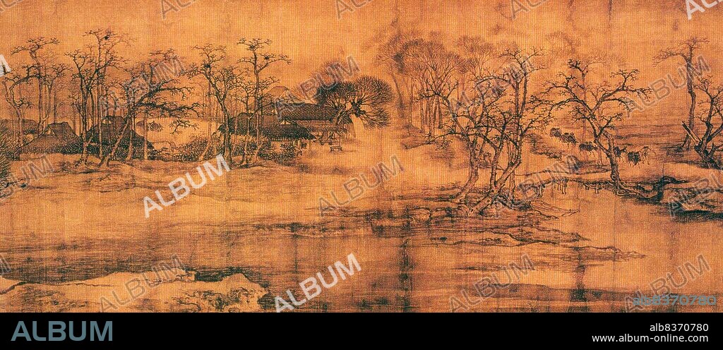 'Along the River During the Qingming Festival' is a painting by the Song dynasty artist Zhang Zeduan (10851145). It captures the daily life of people and the landscape of the Northern Song capital, Bianjing, today's Kaifeng. The theme is said to celebrate the festive spirit and worldly commotion at the Qingming Festival, rather than the holiday's ceremonial aspects, such as tomb sweeping and prayers.<br/><br/>. Successive scenes reveal the lifestyle of all levels of the society from rich to poor as well as different economic activities in rural areas and the city, and offer glimpses of period clothing and architecture. The scroll is 25.5 centimetres (10.0 inches) in height and 5.25 meters (5.74 yards) long. In its length there are 814 humans (of whom only 20 are women), 28 boats, 60 animals, 30 buildings, 20 vehicles, 8 sedan chairs, and 170 trees. The countryside and the densely populated city are the two main sections in the picture, with the river meandering through the entire length.<br/><br/>. The original painting is celebrated as the most celebrated work of art from the Song dynasty.