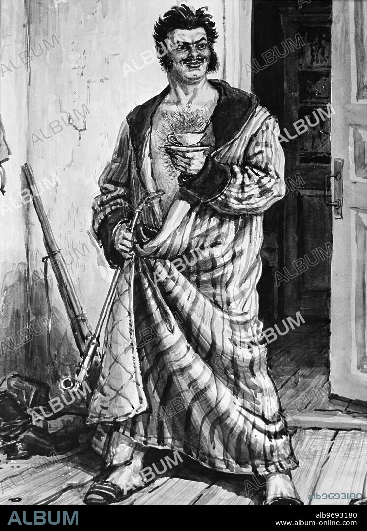 Dead Souls, Nozdryov. Drawing by A Laptev. 1951. Supplied by; SCRSS - Society for Cooperation in Russian And Soviet Studies.