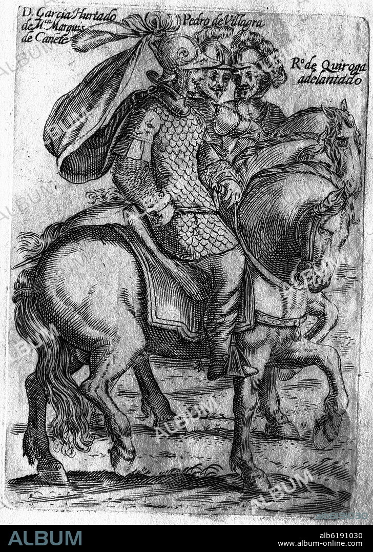 ALONSO DE OVALLE. GOBERNADORES DE CHILE - GARCIA HURTADO DE MENDOZA MARQUES DE CAÑETE, PEDRO DE VILLAGRA - GRABADO SIGLO XVII.