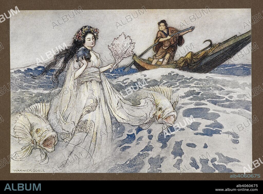 WARWICK GOBLE and GRACE JAMES. Urashima. Green Willow, and other Japanese fairy tales ... With forty illustrations in colour by Warwick Goble. (Edition de luxe.). London : Macmillan & Co., 1910. Source: LR.26.d.7 facing page 209.