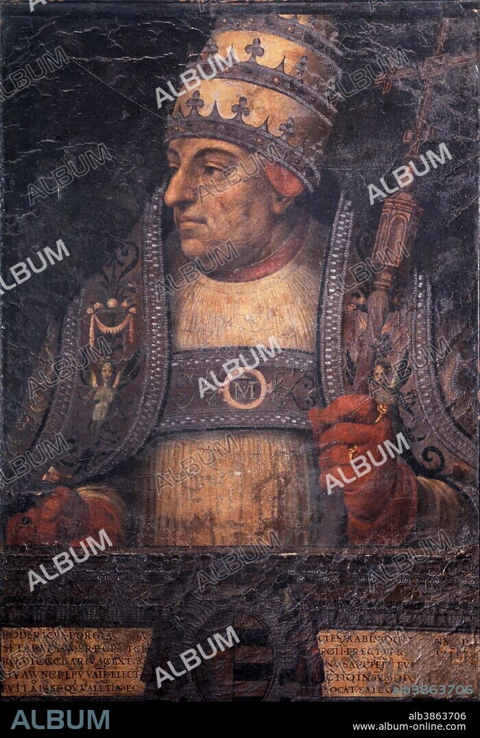 ALEJANDRO VI , ALEJANDRO BORGIA .1431-1503. PAPA NUMERO 214 DE LA IGLESIA CATOLICA ENTRE 1492 Y 1503. OLEO DE JUAN DE JUAQNES.