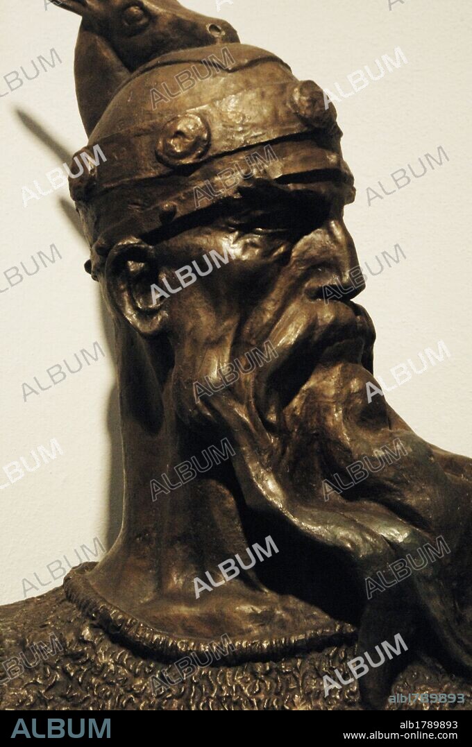 SKANDERBERG, George Kastrioti (1405-1466). Héroe nacional albanés que resistió a los avances del Imperio Otomano en el s. XV. Conocido como el DRAGON DE ALBANIA. Detalle de un busto conservado en el Museo Histórico situado en el Castillo de la ciudad. Kruja. República de Albania.