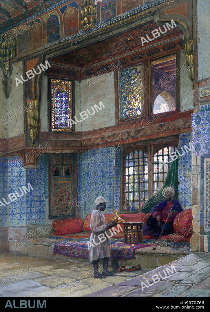 Recess in the reception room of Mufti Sheik El Mahadi's house, Cairo', 1873. Found in the collection of the Victoria & Albert Museum, London. By the British artist Frank Dillon.