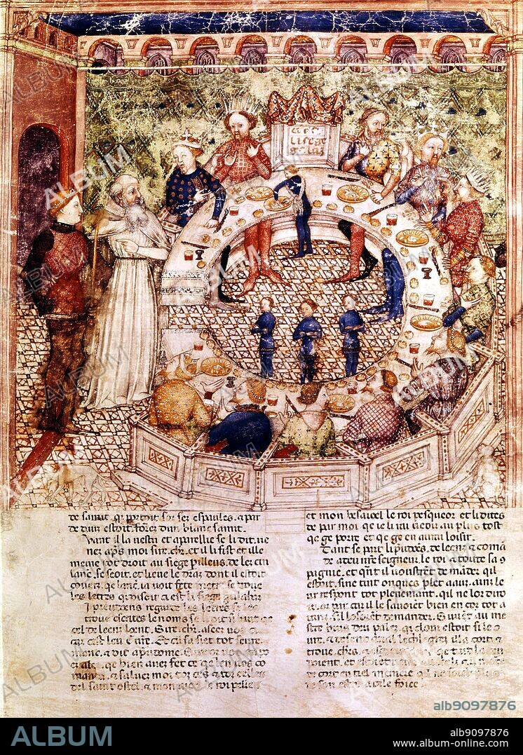 Galahad introduced in the company of the Round Table 1370-80. Sir Galahad was one of the knights of King Arthur's Round Table in Arthurian legend. He was the illegitimate son of Sir Lancelot and Elaine of Corbenic, and he was renowned for his gallantry and purity.