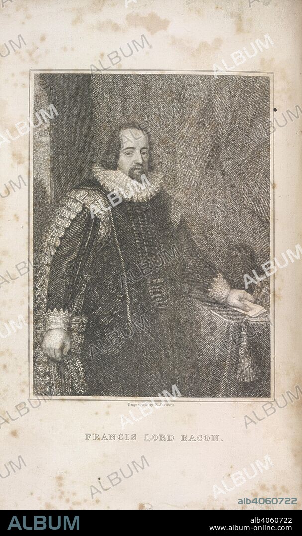 Francis Lord Bacon. The Works of Francis Bacon. W. Baynes & Son: London, 1824. Francis Bacon, Baron Verulam of Verulam and Viscount of St.Albans (1561-1626). English philosopher and statesman. Portrait.  Image taken from The Works of Francis Bacon.  Originally published/produced in W. Baynes & Son: London, 1824. . Source: 12271.ee.4, frontispiece. Language: English.
