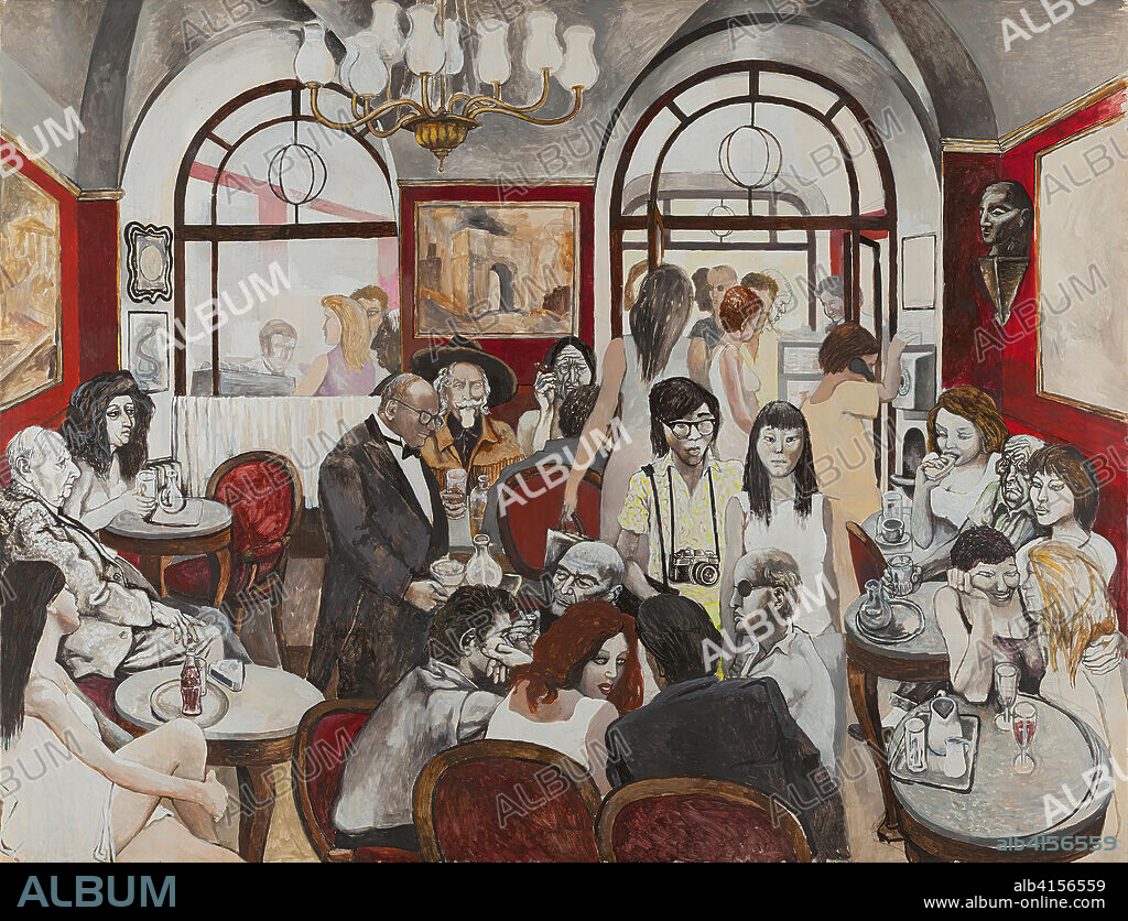Renato Guttuso (Bagheria, 1912-Roma, 1987). Caffè Greco (1976). Acrílico sobre cartón entelado. 186 x 243 cm.