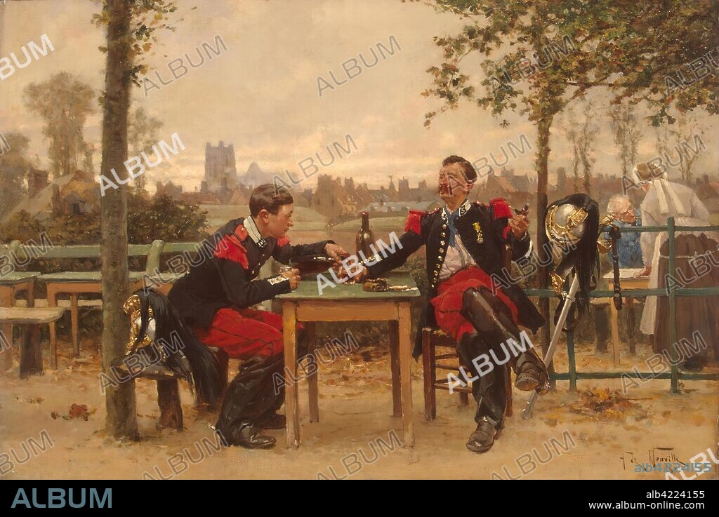 ALPHONSE MARIE DE NEUVILLE. 'Regaling the Commander'. France, 1875. Dimensions: 37x55 cm.
