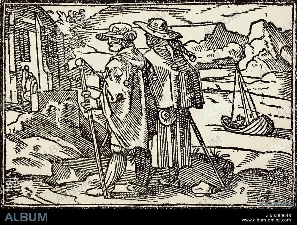 Brant, Sebastian Dichter und Humanist um 1457/58 - 1521. Werke: Das Narrenschiff. Zwei Pilger. Holzschnitt.