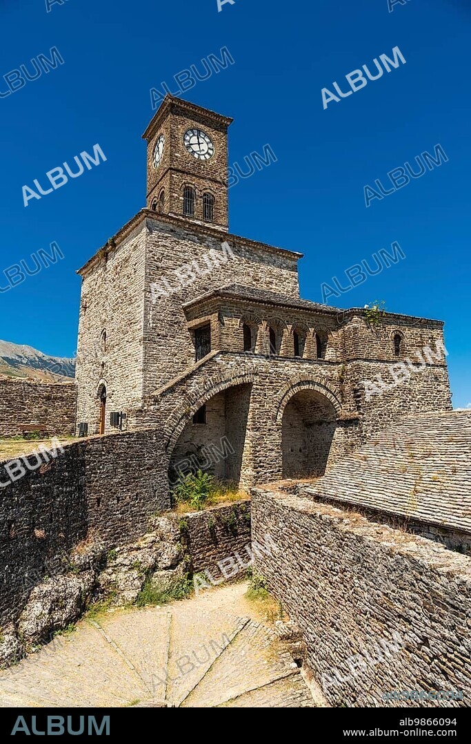 Footpath at the Clock Tower in the Ottoman Castle Fortress of Gjirokaster or Gjirokastra. Albania, Kulla e Sahatit.