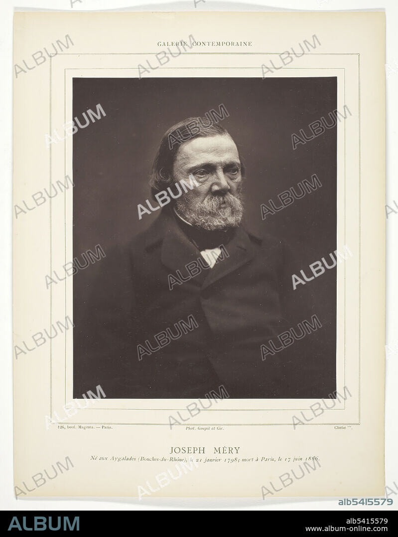 Joseph Méry, c. 1876/84. [Portrait of Joseph Méry, French writer, journalist, novelist, poet, playwright and librettist]. Woodburytype, from the periodical"Galerie Contemporaine Littéraire, Artistique".