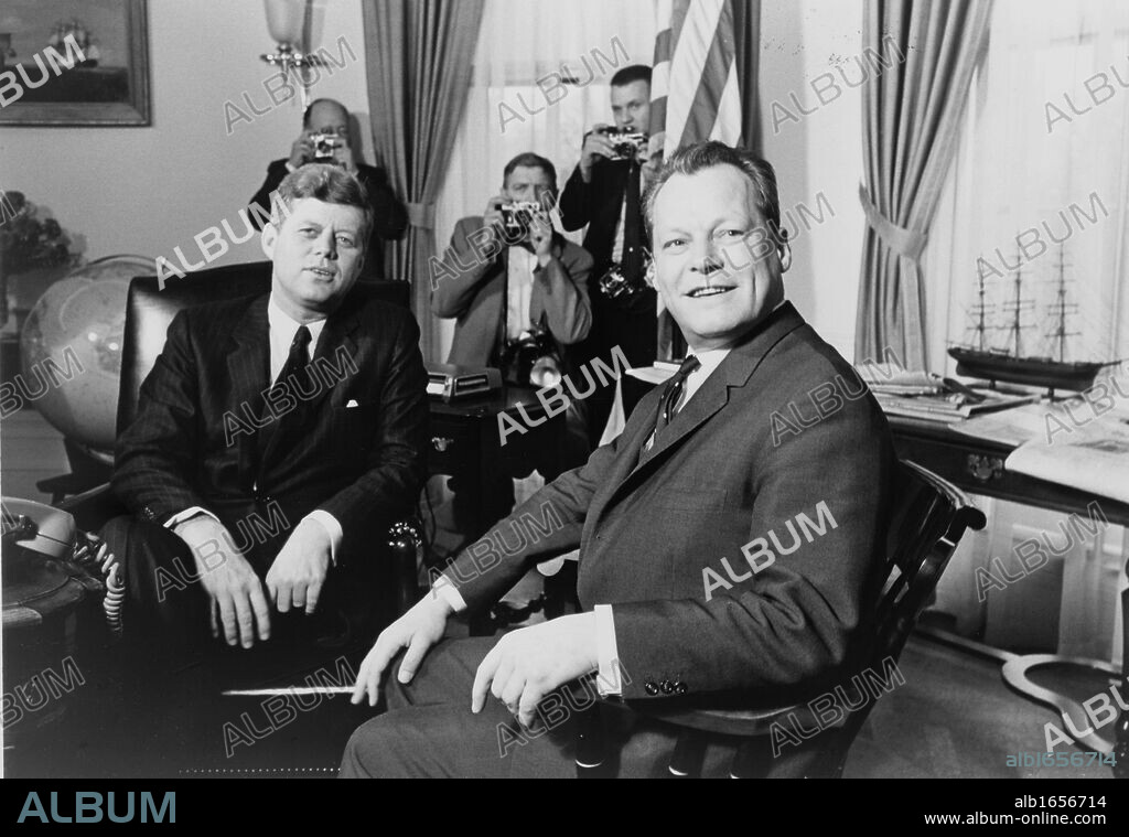 President John F Kennedy and  Willy Brandt, Mayor of Berlin, at the White House, 13 March 1961. Photographer Marion S.Trikosko.