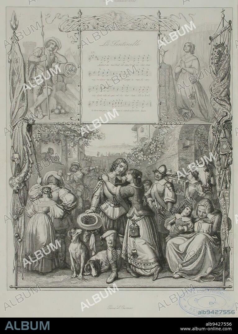Johann Baptist Sonderland, 2.2.1805, Dusseldorf, Germany, 21.7.1878, Dusseldorf, Germany, Les Beaux arts, illustration for the poem La Sentinelle, 1842, 23.5 × 18.7 cm, etching.
