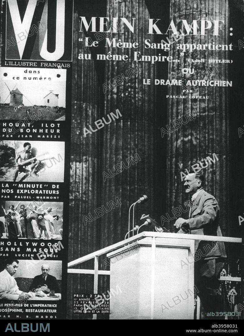 Adolf Hitler, cover of Vu magazine, French, 23 February 1938. Hitler photographed while making a speech shortly before the annexation of Austria, the Anschluss.