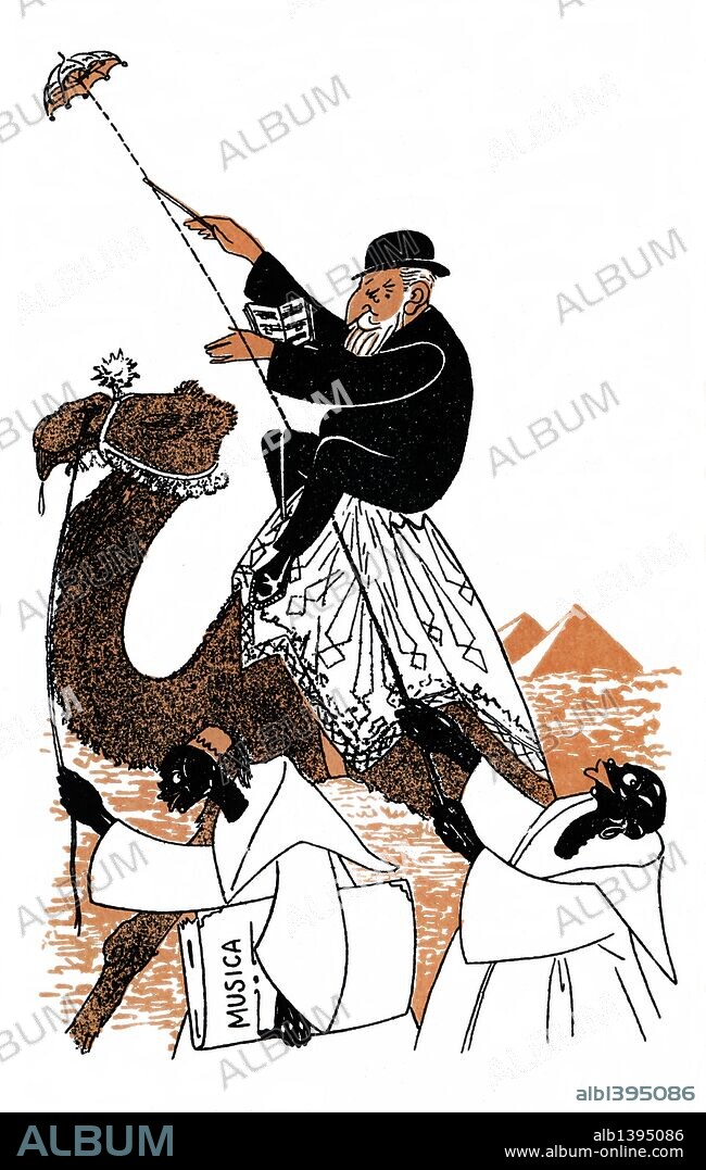ROMÁN BONET SINTES "BON". Caricatura de Charles Camille Saint-Saëns (París, 1835-Argel, 1921). Director y compositor francés de música académica. Año 1911.