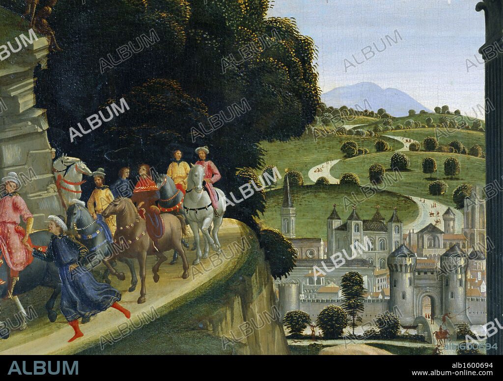 Adoration of the Shepherds (Detail of Hillside and City)    Domenico Ghirlandaio (1449-1494 /Florentine)  Saint Trinity, Florence.