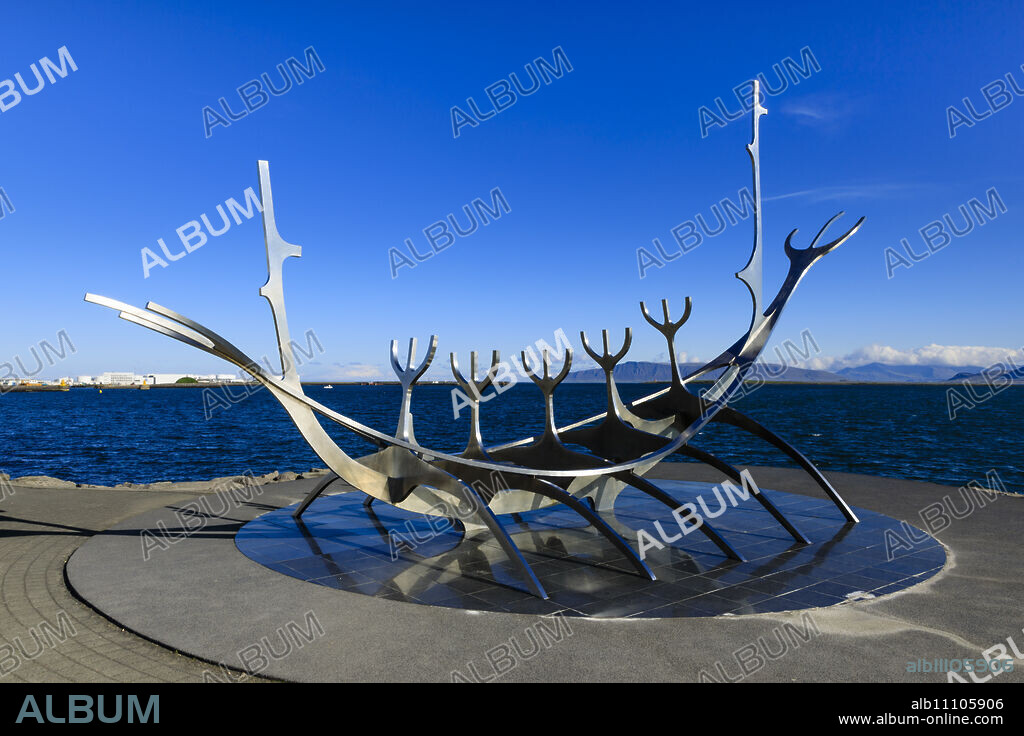 Sun Voyager sculpture by Jon Gunnar Arnason in Reykjavik, Iceland, Europe.