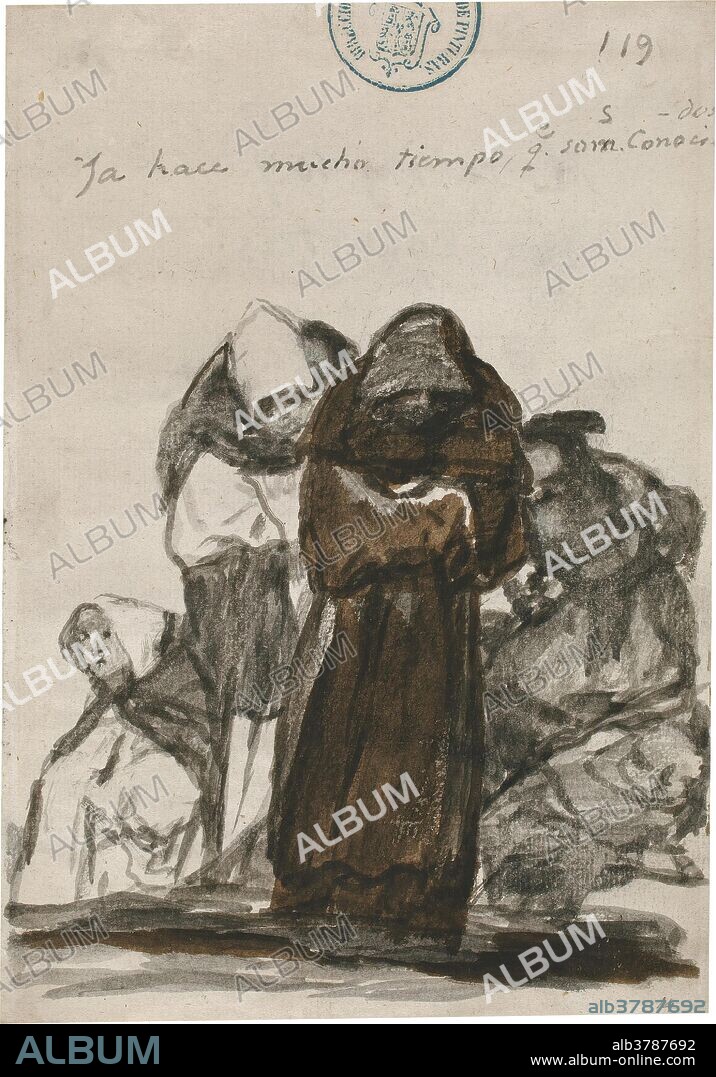 Francisco de Goya y Lucientes / 'Ya hace mucho tiempo, que somos Conocidos. Álbum C, 119'. 1812 - 1814. Aguada, Pincel, Tinta de hollín, Tinta parda, Trazos de lápiz negro sobre papel verjurado, 205 x 143 mm.