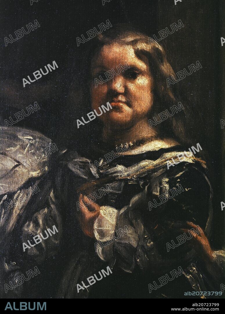 DIEGO VELAZQUEZ (1599-1660). LA ENANA MARIBARBOLA - DETALLE DE LAS MENINAS O LA FAMILIA DE FELIPE IV- 1656 - ANTES DE RESTAURAR - BARROCO ESPAÑOL - CONJUNTO 401.