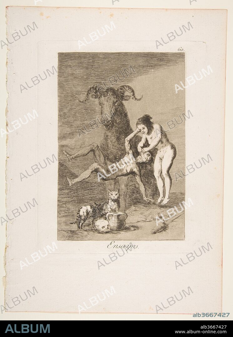 Pllate 60 from 'Los Caprichos': Trials (Ensayos.). Artist: Goya (Francisco de Goya y Lucientes) (Spanish, Fuendetodos 1746-1828 Bordeaux). Dimensions: Plate: 8 1/8 x 6 7/16 in. (20.6 x 16.4 cm)
Sheet: 11 5/8 x 8 5/16 in. (29.5 x 21.1 cm). Series/Portfolio: Los Caprichos. Date: 1799.