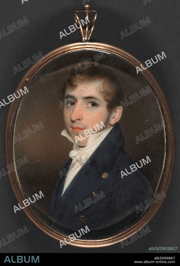 Portrait of a Gentleman Called Michael Thomas Sadler, George Chinnery, 17741852, British, undated, Watercolor and gouache on ivory, Image: 3 1/8 x 2 5/8 inches (7.9 x 6.7 cm) and Frame: 4 1/8 x 2 7/8 x 5/8 inches (10.5 x 7.3 x 1.6 cm), portrait.