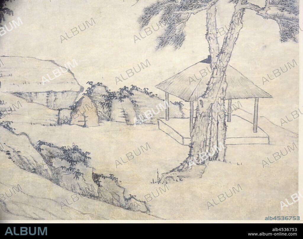 Mounumental Landscape, Hongren (Chinese, 1610-1663), Qing dynasty, period, Kangxi, 1662, ink on paper, 116-1/8 x 40 in. (image) 175-1/8 x 50-9/16 in. (overall), Signed: Jianjiang student, Seal: Hongren Seal: Jianjiang xueren, Asian Art.