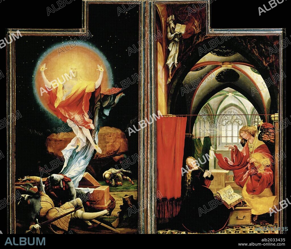 MATTHIAS GRÜNEWALD. Matthias Grünewald / 'Inssenheim Altar: Resurrection and Annunciation', 1515.