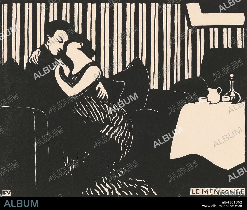 FELIX VALLOTTON (PEINTRE). The Lie (Le mensonge) from the series Intimités. Dimensions: 25.4 cm x 32.3 cm, 17.7 cm x 22.2 cm.