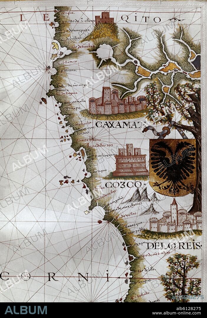 FERNAO VAZ DOURADO (1520-1580). MAPA COSTA PACIFICO - AMERICA DEL SUR.