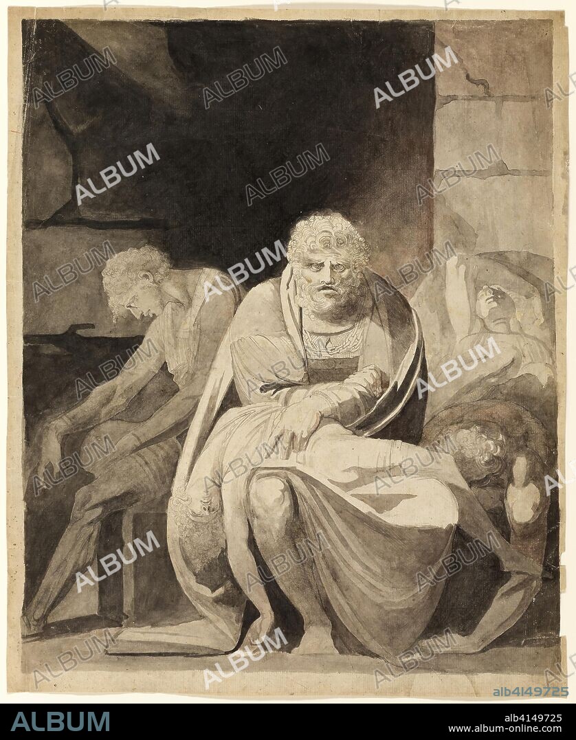 Ugolino and His Sons Starving to Death in the Tower. Henry Fuseli; Swiss, active in England, 1741-1825. Date: 1806. Dimensions: 639 × 522 mm. Pen and black ink and brush and black, gray, and red wash, over traces of graphite, on grayish-ivory laid paper. Origin: England.
