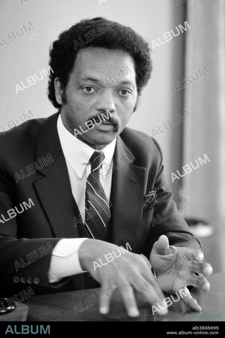 Jesse Louis Jackson, Sr. (born October 8, 1941) is an American civil rights activist and Baptist minister. He graduated with a BS in sociology in 1964, then attended the Chicago Theological Seminary on a scholarship. He dropped out in 1966, three classes short of earning his master's degree, to focus full-time on the civil rights movement. In 1965,he participated in the Selma to Montgomery in Alabama. Impressed by Jackson's drive and organizational abilities, Martin Luther King Jr. soon began giving Jackson a role in the SCLC. Jackson is the founder of the organizations that merged to form Rainbow/PUSH. People United to Save Humanity (Operation PUSH) began operations in 1971. At its inception, Jackson planned to orient Operation PUSH toward politics and to pressure politicians to work to improve economic opportunities for blacks and poor people of all races. He was a candidate for the Democratic presidential nomination in 1984 and 1988. Jackson has commended Obama's 2012 decision to support gay marriage and has compared the fight for same-sex marriage to fight against slavery and the anti-miscegenation laws that once prevented interracial marriage. Photographed by Warren K. Leffler July 1, 1983.