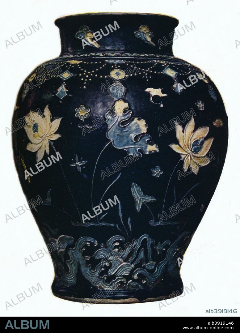 'Ming Dynasty, Fahua vase', 15th century. From The Connoisseur Volume LXXVII. [The Connoisseur Ltd, London, 1927].
