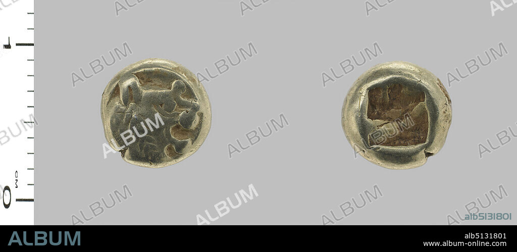 Mint: Sardis, Hemihekte from Sardis, ca. 600 B.C., Electrum, 1.17 g, 7.2 mm, Made in Sardis, Lydia, Greek, 7th6th century B.C., Numismatics.