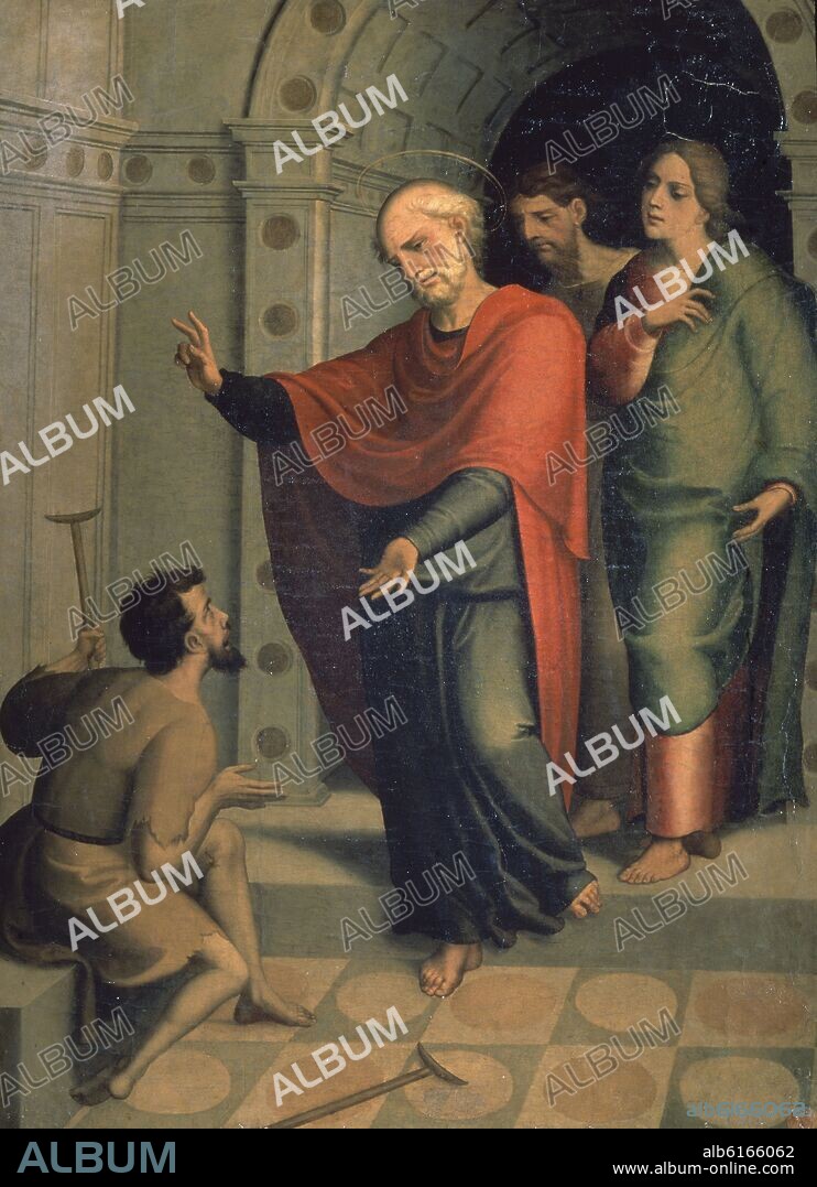 JUAN CORREA DE VIVAR. SAN PEDRO CURANDO AL PARALITICO - SIGLO XVI - RENACIMIENTO ESPAÑOL.