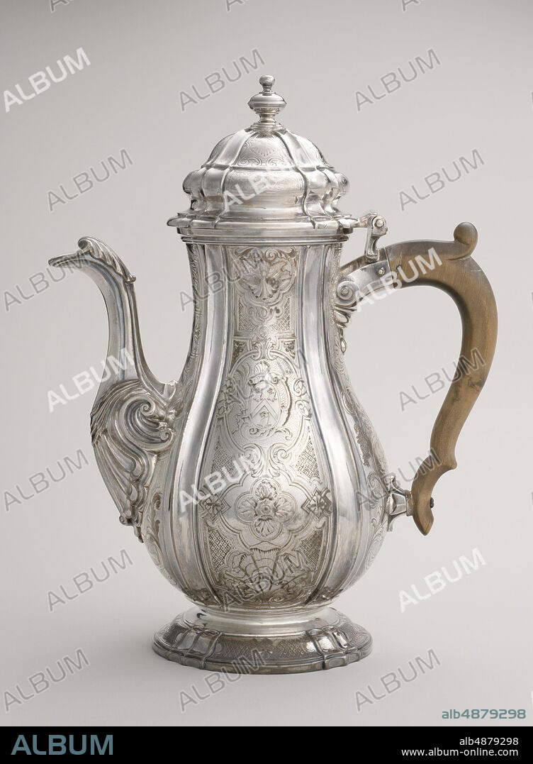 Charles Frederick Kandler I, British, born 1695; first mark entered 1727, Coffeepot, c. 1730, Silver and wood, 9 3/8 x 7 1/2 x 4 5/16 in. (23.8 x 19.1 x 11 cm).
