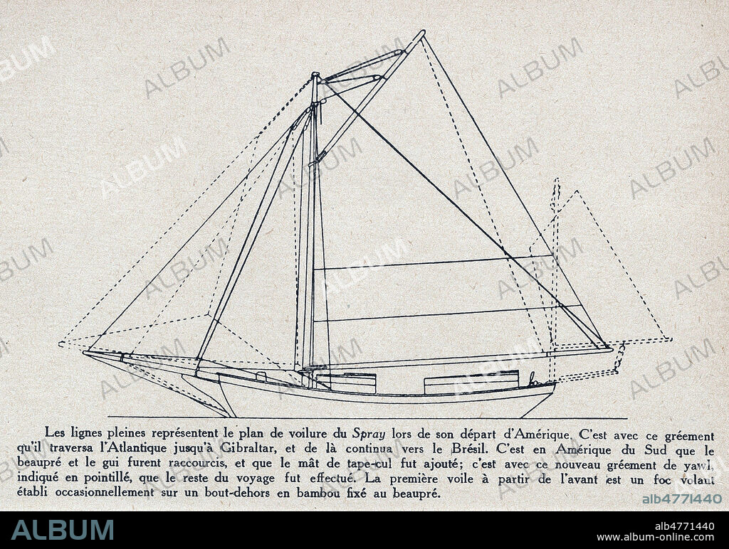 Plan de la voilure du Spray. Illustration anonyme pour Seul autour du monde sur un voilier de 11 metres par Joshua SLOCUM (1844-1909). Credit : Coll. Jonas/KHARBINE-TAPABOR.