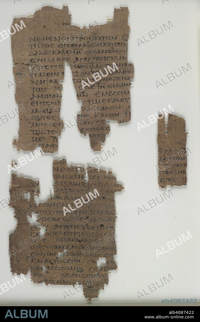 Christ's healing of the leper. The New Gospel Fragments [Egerton Gospel]. Egypt; 100-150 A.D. [Whole frame] Three fragments from the so-called Unknown Gospel. The two large fragments recount Christ's healing of a leper and his response to hostile questioning. The text appears to be a very early elaboration of the gospel story, and relates several of the same stories of the four canonical gospels in a similar historical manner, and echoes the words of the Gospel of St John. The fragments are three of the earliest extant manuscripts of a Christian text  Image taken from The New Gospel Fragments [Egerton Gospel].  Originally published/produced in Egypt; 100-150 A.D. . Source: Egerton Papyrus 2, recto. Language: Greek.