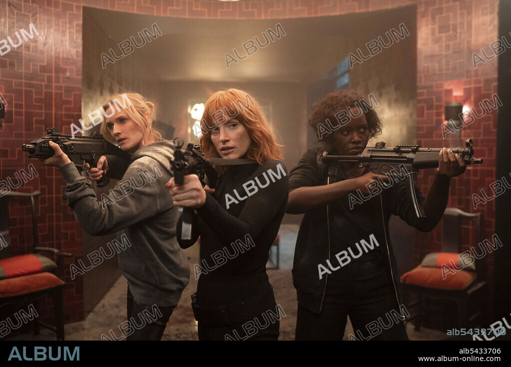 DIANE KRUGER, JESSICA CHASTAIN and LUPITA NYONG'O in THE 355, 2022, directed by SIMON KINBERG. Copyright Freckle Films / CAA Media Finance.